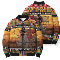 Kenya Safari Christmas Bomber Puffer Jacket Black Santa Riding Rhinoceros - Heri ya Krismasi - Wonder Print Shop
