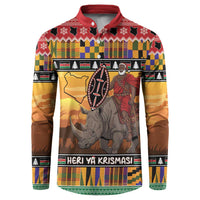 Kenya Safari Christmas Button Sweatshirt Black Santa Riding Rhinoceros - Heri ya Krismasi - Wonder Print Shop
