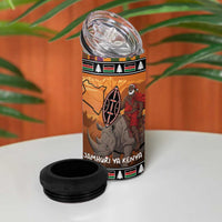Kenya Safari Christmas 4 in 1 Can Cooler Tumbler Black Santa Riding Rhinoceros - Heri ya Krismasi - Wonder Print Shop