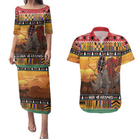 Kenya Safari Christmas Couples Matching Puletasi and Hawaiian Shirt Black Santa Riding Rhinoceros - Heri ya Krismasi - Wonder Print Shop