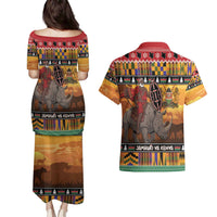 Kenya Safari Christmas Couples Matching Puletasi and Hawaiian Shirt Black Santa Riding Rhinoceros - Heri ya Krismasi - Wonder Print Shop