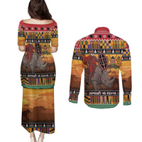 Kenya Safari Christmas Couples Matching Puletasi and Long Sleeve Button Shirt Black Santa Riding Rhinoceros - Heri ya Krismasi - Wonder Print Shop