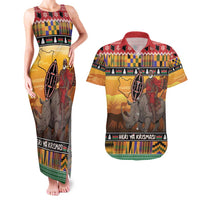 Kenya Safari Christmas Couples Matching Tank Maxi Dress and Hawaiian Shirt Black Santa Riding Rhinoceros - Heri ya Krismasi - Wonder Print Shop