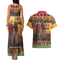 Kenya Safari Christmas Couples Matching Tank Maxi Dress and Hawaiian Shirt Black Santa Riding Rhinoceros - Heri ya Krismasi - Wonder Print Shop