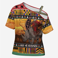Kenya Safari Christmas Cross Shoulder Shirt Black Santa Riding Rhinoceros - Heri ya Krismasi - Wonder Print Shop