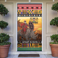 Kenya Safari Christmas Door Cover Black Santa Riding Rhinoceros - Heri ya Krismasi - Wonder Print Shop