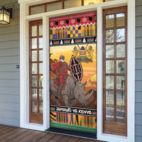 Kenya Safari Christmas Door Cover Black Santa Riding Rhinoceros - Heri ya Krismasi - Wonder Print Shop