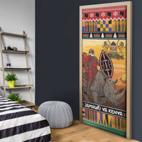 Kenya Safari Christmas Door Cover Black Santa Riding Rhinoceros - Heri ya Krismasi - Wonder Print Shop