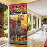 Kenya Safari Christmas Door Cover Black Santa Riding Rhinoceros - Heri ya Krismasi - Wonder Print Shop