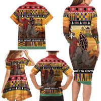 Kenya Safari Christmas Family Matching Long Sleeve Bodycon Dress and Hawaiian Shirt Black Santa Riding Rhinoceros - Heri ya Krismasi - Wonder Print Shop