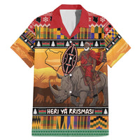 Kenya Safari Christmas Family Matching Mermaid Dress and Hawaiian Shirt Black Santa Riding Rhinoceros - Heri ya Krismasi - Wonder Print Shop