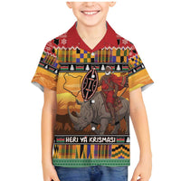 Kenya Safari Christmas Family Matching Mermaid Dress and Hawaiian Shirt Black Santa Riding Rhinoceros - Heri ya Krismasi - Wonder Print Shop