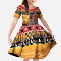 Kenya Safari Christmas Family Matching Off The Shoulder Long Sleeve Dress and Hawaiian Shirt Black Santa Riding Rhinoceros - Heri ya Krismasi - Wonder Print Shop