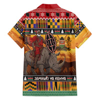 Kenya Safari Christmas Family Matching Off The Shoulder Long Sleeve Dress and Hawaiian Shirt Black Santa Riding Rhinoceros - Heri ya Krismasi - Wonder Print Shop