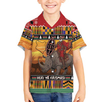 Kenya Safari Christmas Family Matching Off The Shoulder Long Sleeve Dress and Hawaiian Shirt Black Santa Riding Rhinoceros - Heri ya Krismasi - Wonder Print Shop