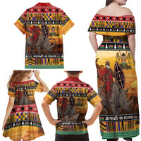 Kenya Safari Christmas Family Matching Off Shoulder Maxi Dress and Hawaiian Shirt Black Santa Riding Rhinoceros - Heri ya Krismasi - Wonder Print Shop