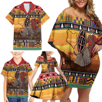 Kenya Safari Christmas Family Matching Off Shoulder Short Dress and Hawaiian Shirt Black Santa Riding Rhinoceros - Heri ya Krismasi - Wonder Print Shop