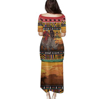 Kenya Safari Christmas Family Matching Puletasi and Hawaiian Shirt Black Santa Riding Rhinoceros - Heri ya Krismasi - Wonder Print Shop