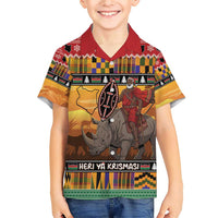Kenya Safari Christmas Family Matching Short Sleeve Bodycon Dress and Hawaiian Shirt Black Santa Riding Rhinoceros - Heri ya Krismasi - Wonder Print Shop