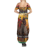 Kenya Safari Christmas Family Matching Summer Maxi Dress and Hawaiian Shirt Black Santa Riding Rhinoceros - Heri ya Krismasi - Wonder Print Shop