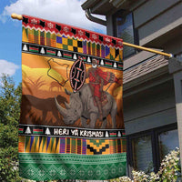Kenya Safari Christmas Garden Flag Black Santa Riding Rhinoceros - Heri ya Krismasi - Wonder Print Shop