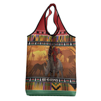 Kenya Safari Christmas Grocery Bag Black Santa Riding Rhinoceros - Heri ya Krismasi - Wonder Print Shop