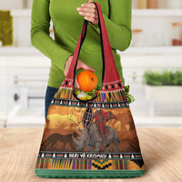 Kenya Safari Christmas Grocery Bag Black Santa Riding Rhinoceros - Heri ya Krismasi - Wonder Print Shop