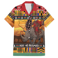 Kenya Safari Christmas Hawaiian Shirt Black Santa Riding Rhinoceros - Heri ya Krismasi - Wonder Print Shop