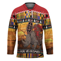 Kenya Safari Christmas Hockey Jersey Black Santa Riding Rhinoceros - Heri ya Krismasi - Wonder Print Shop