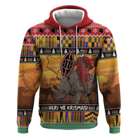 Kenya Safari Christmas Hoodie Black Santa Riding Rhinoceros - Heri ya Krismasi - Wonder Print Shop