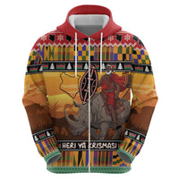 Kenya Safari Christmas Hoodie Black Santa Riding Rhinoceros - Heri ya Krismasi - Wonder Print Shop