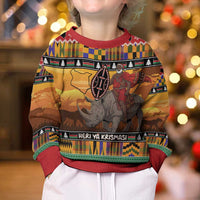 Kenya Safari Christmas Kid Ugly Christmas Sweater Black Santa Riding Rhinoceros - Heri ya Krismasi - Wonder Print Shop