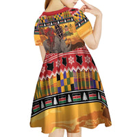 Kenya Safari Christmas Kid Short Sleeve Dress Black Santa Riding Rhinoceros - Heri ya Krismasi - Wonder Print Shop