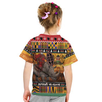 Kenya Safari Christmas Kid T Shirt Black Santa Riding Rhinoceros - Heri ya Krismasi - Wonder Print Shop