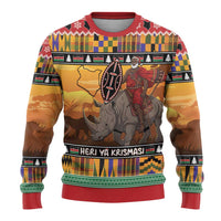 Kenya Safari Christmas Ugly Christmas Sweater Black Santa Riding Rhinoceros - Heri ya Krismasi - Wonder Print Shop