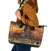 Kenya Safari Christmas Leather Tote Bag Black Santa Riding Rhinoceros - Heri ya Krismasi - Wonder Print Shop