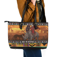 Kenya Safari Christmas Leather Tote Bag Black Santa Riding Rhinoceros - Heri ya Krismasi - Wonder Print Shop