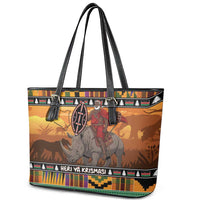 Kenya Safari Christmas Leather Tote Bag Black Santa Riding Rhinoceros - Heri ya Krismasi - Wonder Print Shop