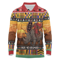 Kenya Safari Christmas Long Sleeve Polo Shirt Black Santa Riding Rhinoceros - Heri ya Krismasi - Wonder Print Shop
