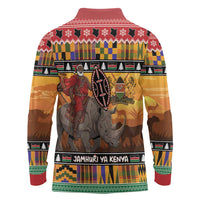 Kenya Safari Christmas Long Sleeve Polo Shirt Black Santa Riding Rhinoceros - Heri ya Krismasi - Wonder Print Shop
