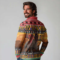 Kenya Safari Christmas Long Sleeve Polo Shirt Black Santa Riding Rhinoceros - Heri ya Krismasi - Wonder Print Shop