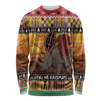 Kenya Safari Christmas Long Sleeve Shirt Black Santa Riding Rhinoceros - Heri ya Krismasi - Wonder Print Shop