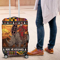 Kenya Safari Christmas Luggage Cover Black Santa Riding Rhinoceros - Heri ya Krismasi - Wonder Print Shop