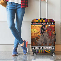 Kenya Safari Christmas Luggage Cover Black Santa Riding Rhinoceros - Heri ya Krismasi - Wonder Print Shop