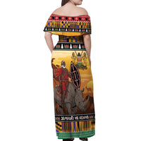 Kenya Safari Christmas Off Shoulder Maxi Dress Black Santa Riding Rhinoceros - Heri ya Krismasi - Wonder Print Shop