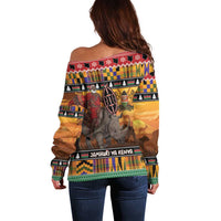 Kenya Safari Christmas Off Shoulder Sweater Black Santa Riding Rhinoceros - Heri ya Krismasi - Wonder Print Shop