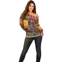 Kenya Safari Christmas Off Shoulder Sweater Black Santa Riding Rhinoceros - Heri ya Krismasi - Wonder Print Shop