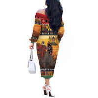 Kenya Safari Christmas Off The Shoulder Long Sleeve Dress Black Santa Riding Rhinoceros - Heri ya Krismasi - Wonder Print Shop