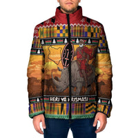 Kenya Safari Christmas Padded Jacket Black Santa Riding Rhinoceros - Heri ya Krismasi - Wonder Print Shop