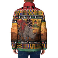 Kenya Safari Christmas Padded Jacket Black Santa Riding Rhinoceros - Heri ya Krismasi - Wonder Print Shop